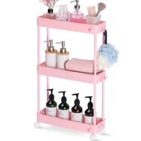 1 x RAW Customer Returns KINGRACK Slim 4-Tier Storage Cart on Wheels, 13cm Wide Sliding Utility Cart for Kitchen or Living Room, Narrow Spaces, etc., Pink - RRP €28.1