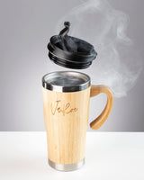 1 x RAW Customer Returns VaRoe coffee mug to go made of bamboo, double-walled insulated, 450ml thermal mug with handle hot cold drink, stainless steel Your individual natural product for on the go  - RRP €21.98