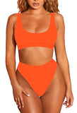 1 x RAW Customer Returns Viottiset Women s Swimwear Crop Top Bikini Set Two Piece Swimsuit High Waist Beachwear Bikini Bottoms M, Orange  - RRP €32.99