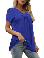 1 x RAW Customer Returns Florboom Women s T-Shirt Short Sleeve Long Sleeve T-Shirt V-Neck Pleated Tunic Top, Blue Style, XL - RRP €24.0