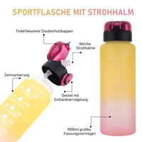 12 x Brand New 1L Water Bottle, Sports Water Bottle- BPA-free Tritan , 1000ml Motivational Water Bottle with Straw and Time Stamp - Leak-proof Bottle for Cycling, Camping, Gym Yellow Pink  - RRP €133.08