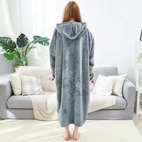 1 x Brand New KAZOLEN Women s Hoodie Blanket Gray Plush Hooded Sweater with Sleeves TV Plaid Blankets Adult Men, Winter Sweatshirt with Giant Pocket - RRP €35.19