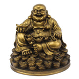 1 x RAW Customer Returns Petrichor Feng Shui Laughing Buddha Sitting on Lucky Money Coins Carrying Gold Bars for Good Luck Fortune 5 Inch  - RRP €29.5