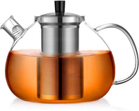 1 x RAW Customer Returns ecooe Original 2000ml Silver Teapot Made of Borosilicate Glass Tea Maker with Removable 18 8 Stainless Steel Strainer Rustproof Heat Resistant for Black Tea Green Tea Fruit Tea Scented Tea Tea Bags - RRP €29.23