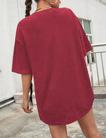 1 x RAW Customer Returns TOMEEK Women s T-Shirt Round Neck Short Sleeve Top Summer Solid Color Oversized Causal Cotton Wide Shoulder T Shirt, Claret, Size S - RRP €19.15