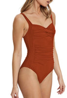 1 x RAW Customer Returns Viottiset Women s One Piece Strap Swimsuit Tummy Control Monokini Square Collar Ruched Swimwear Burnt Orange M - RRP €31.42