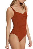 1 x RAW Customer Returns Viottiset Women s One Piece Strap Swimsuit Tummy Control Monokini Square Collar Ruched Swimwear Burnt Orange M - RRP €31.42