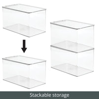 1 x Brand New mDesign Set of 4 Toy Storage Bins - Stackable Plastic Storage Box with Lid - Toy Container for Drawing and Craft Supplies for Bedroom - Clear - RRP €19.2