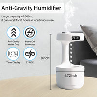 1 x RAW Customer Returns Ultrasonic Humidifier 800ml USB Mini Humidifier with Anti Gravity Water Drop Light Effects, LED Clock Display, Automatic Shut-off, Quiet Energy Saving, for Living Room Office White  - RRP €40.33