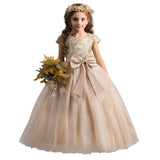 1 x RAW Customer Returns NNJXD Flower Girl Party Dress Tutu Sparkling Sequins Christmas Party Bowknot Long Princess Wedding Dress 053 Champagne Size 130 6-7 Years - RRP €39.98