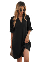 1 x RAW Customer Returns Famulily Womens Casual Ruffle Sleeve Shift Above Knee Dress Ladies Pleated Tunic Dresses Black XXL - RRP €34.27