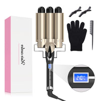 1 x RAW Customer Returns Wave iron 3 barrels curling iron 32mm BIG WAVES, AIMERVO Waver LCD 14 temperature levels 80-210 , for medium long thick thin hair, curler with ceramic coating, heat glove, hair clip - RRP €33.99