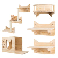 1 x RAW Customer Returns MIUZMORE Pine Cat Wall Frame Set of 5 Furniture, Wall Mounted Shelves and Perches, Sisal Ladder, Steps and Travel Platform - RRP €139.99