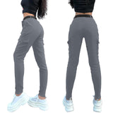 1 x RAW Customer Returns Nuofengkudu Cargo Pants Women Stretch Cargo Leggings Pants with Pockets Women Skinny Cargo Pants with Elastic Waistband Side Pockets Teenager Girls Moda Sports Leggings Jeggings Fabric Pants Gray S - RRP €27.99