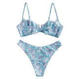 1 x RAW Customer Returns ZAFUL Bikini Frame Women Sexy Two-Piece Swimsuit Floral Print Spaghetti Brestles Blue, M-EU 38  - RRP €37.99