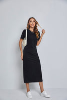 1 x RAW Customer Returns Germinate Maxi T Shirt Dress Women Summer Loose and Comfortable Casual Beach Cotton Slit Black Dressy Long Dresses Plus Size as3, Alpha, x l, Plus, Regular, Black  - RRP €23.99