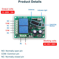 1 x RAW Customer Returns QIACHIP KR2202 AC 220V 2 Channel Wireless Remote Control Switch, RF 433MHz Relay Receiver Module and 2 Remote Control Transmitters, for Garage Door Motor, Electric Curtain, Light - RRP €20.03