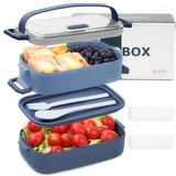 1 x RAW Customer Returns Bugucat lunch box 2400 ml, 3 in 1 bento box, lunch box, leak-proof, airtight lunch box with compartments and cutlery set, breakfast box, snack box for on the go, lunch box, snack box for adults, dark blue - RRP €18.94