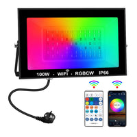 1 x RAW Customer Returns T-SUNUS 100W Smart RGB LED Outdoor Floodlight, RGBCW Smart Bluetooth LED Floodlight APP Control Colors Dimmable Synchronized with Music IP66 Waterproof for Garden - RRP €41.33