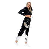 1 x RAW Customer Returns IMEKIS Women s Shiny Metallic Tracksuit Jogging Suit Sports Suit Long Sleeve Hooded Crop Top and Cargo Pants 2 Piece Pants Suit House Suit Nightclub Performance Dancewear Black Small - RRP €44.76