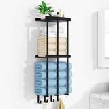 1 x RAW Customer Returns Towel holder wall mounting, towel rack with drilling, towel rack with shelf, bath towel holder for bathroom wall guest towel holder bathroom towel rack, black - RRP €34.12