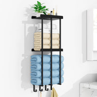 1 x RAW Customer Returns Towel holder wall mounting, towel rack with drilling, towel rack with shelf, bath towel holder for bathroom wall guest towel holder bathroom towel rack, black - RRP €34.21