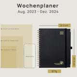 3 x RAW Customer Returns POPRUN Premium Calendar 2023 2024 Weekly Planner 25.5 x 21.5 cm, 17-Month Planner Ring Binder Aug.2023-Dec.2024 , Planner Hardcover with Plastic Ruler, FSC -Certified Paper - Black - RRP €44.13