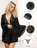 1 x RAW Customer Returns comeondear Women s Dressing Gown Lace Short Wide Sleeves Transparent Robe Kimono with Belt G-String Black, ML  - RRP €21.99