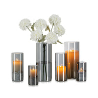 1 x RAW Customer Returns Vase Black Glass Cylinder Glass Vase Hewory 6-piece glass lantern set for living room decoration, modern, black vases, glass candle holders, glass cylinders with base, grey glass cylinders for room decor, 10 15 20 cm - RRP €34.26