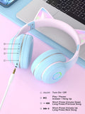 1 x RAW Customer Returns OHAANYY Bluetooth Headphones Kids, Cat Ears Foldable Girls Headphones Over Ear, Children s Headphones Bluetooth Wireless with LED Light Cat Ears and Microphone for School Tablet Cell Phone PC Blue Pink  - RRP €22.99