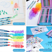 1 x RAW Customer Returns Disney Color Case for Children - Kit 130 Wax Crayons Colored Pencils Stickers Washable Markers for Children - Frozen Stitch Princess Colors Multicolor Stitch Set  - RRP €26.86