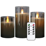 1 x RAW Customer Returns Eldnacele LED candles with timer function flickering flame, electric real wax candles in glass, movable wick, 3-piece flameless candle set with remote control, art and room decoration, gray - RRP €29.99