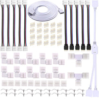 1 x RAW Customer Returns FSJEE 4-pin LED strip connector kit for 10 mm width 5050 LED strips, contains 8 types of solderless LED strip connectors, offers most parts for DIY lighting projects - RRP €15.12