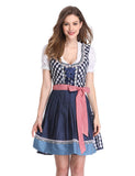 1 x RAW Customer Returns KOJOOIN traditional dress women s dirndl traditional dress short with embroidery exclusive designer for Oktoberfest - THREE pieces dress, blouse, apron checked - blue 36 - RRP €49.99