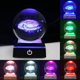 1 x RAW Customer Returns Crystal Ball 3D Milky Way 8cm 3.15inch Planet Model Globe LED Light Base Home Decoration Ornament Astronomy Christmas Educational Gifts Milky Way Black Base, 8cm  - RRP €38.3