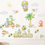 1 x Brand New fanquare Dinosaur on the Train and Hot Air Balloon Wall Sticker, Colorful Cartoon Dinosaur with Cloud Wall Decal Decorative Photo Wallpaper for Living Room, Bedroom, Baby Nursery - RRP €13.96