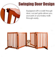 1 x RAW Customer Returns Wooden safety gate with gate, free-standing foldable dog gate for dogs, stair gate, dog barrier, flexible door safety gate with 2 support feet, pinewood playpen 4 panels - RRP €92.99