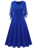 1 x RAW Customer Returns DRESSTELLS Chiffon Overlay Cape Dress, 2023 Mother of the Bride Cocktail Dress, Royal Blue, XL - RRP €52.99