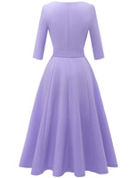 1 x RAW Customer Returns DRESSTELLS women s cocktail dress confirmation dresses festive party dresses midi-length cocktail dress evening dress with belt retro long-sleeved pleated skirt lavender 2XL - RRP €48.99