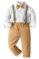 1 x RAW Customer Returns Baby Gentleman Clothing Sets and Coordinates 4 Pieces Shirt with Bow Suspenders Trousers Formal Suit Children Boys Clothing Set 6 Months 6 Years 18-24 months, White khaki  - RRP €31.7