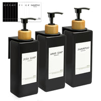 1 x RAW Customer Returns RISAKOGO Set of 3 Soap Dispensers Wall Mounting No Drilling 500 ml Soap Dispenser Shower Wall Bamboo Pump Dispenser Dishwashing Liquid Soap Dispenser for Hand Soap Shampoo Detergent Shower Gel Black  - RRP €22.18