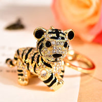 1 x Brand New Sweet Home Women Gold Plated Alloy Rhinestone Tiger Keychain Handbag Charm, Black - RRP €27.6