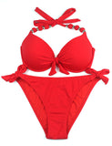 1 x RAW Customer Returns EONAR Women s Side Tied Bikini Sets Detachable Swimwear Push up Bikini Top with Halter Neck L, Red  - RRP €31.0