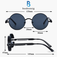 2 x RAW Customer Returns besbomig Classic Retro Sunglasses Polarized Unisex Steampunk Glasses - Steampunk Round Sunglasses Metal Frame UV400 Protection Sunglasses Women Men Goggle Rave Glasses - RRP €29.18