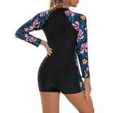 1 x RAW Customer Returns IBTOM CASTLE Women s Floral Zipper Rashguard Swimsuit Long Sleeve Short Sleeve Swimsuit Boyleg Surf Wetsuit One Piece Swimsuit, Black and Pink Flower, L - RRP €33.36