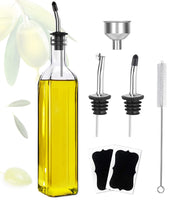 1 x RAW Customer Returns ztarraum Oil Bottle, Oil and Vinegar Bottle 500 ml 17 oz, Square Tall Glass with 2 Stainless Steel Pourers, 2 Labels and 1 Funnel for Easy Refilling of Oil Containers, Oil Bottles for Kitchen - RRP €11.69