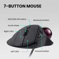 1 x RAW Customer Returns Perixx PERIMICE-517 Ergonomic Mouse with Trackball - 400 1000 DPI - Wired - RRP €30.24