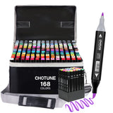 1 x RAW Customer Returns CHOTUNE Alcohol Marker Set, 168 Colors Soft Brush and Fine Double Tip Sketch Drawing Markers, Easy Blending for Sketching and Illustrating with Black Handbag and Base - RRP €52.98