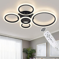 1 x RAW Customer Returns Qamra Modern LED Ceiling Light, 55W Dimmable Remote Control Ceiling Lamp, 5 Rings Black Living Room Lamp, 3000K-6500K Ceiling Lights, Lamp for Office, Bedroom, Dining Room, Foyer 60CM  - RRP €99.82