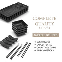 1 x RAW Customer Returns Goliber Japanese Sushi Tableware Black Set 16pcs - Sushi Tableware Set 4 - Includes 4 Black Tableware, 4 Sauce Bowls, 4 Chopsticks and 4 Chopstick Rests - Asian Tableware Set - RRP €35.05